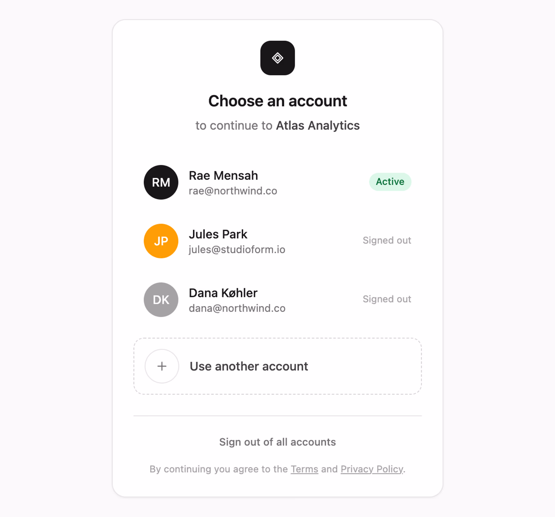 Account chooser — Tailwind CSS Auth Forms layout preview