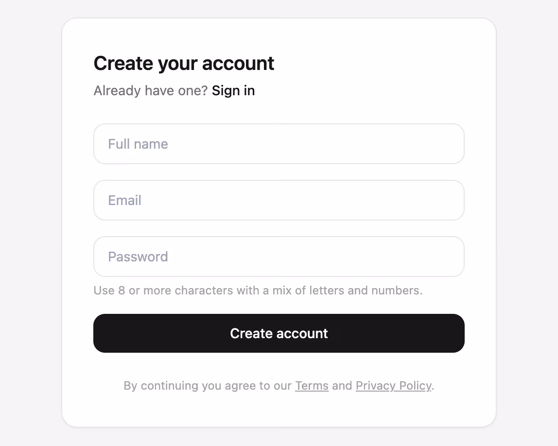 Centered card sign-up — Tailwind CSS Auth Forms layout preview