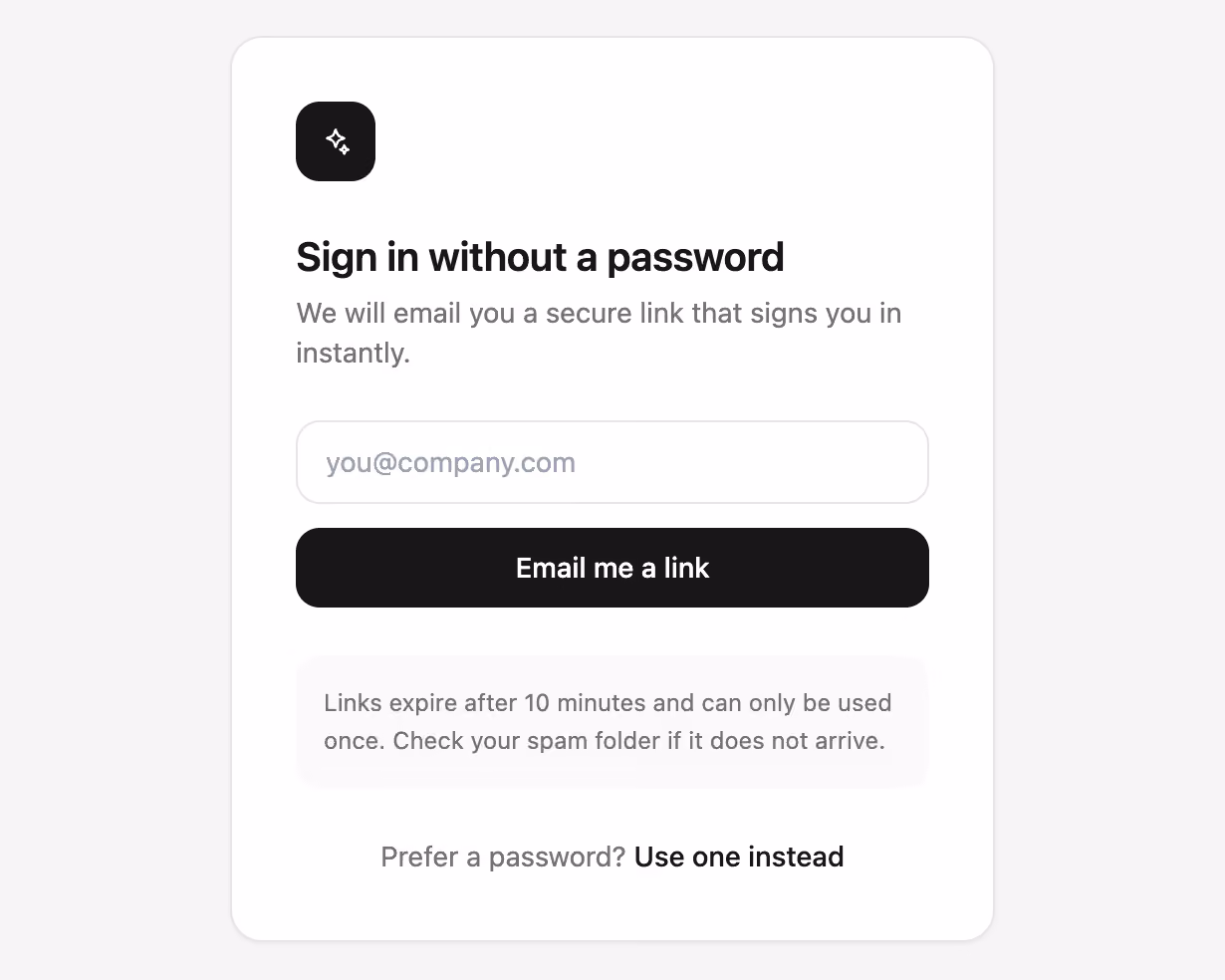 Magic link request — Tailwind CSS Auth Forms layout preview