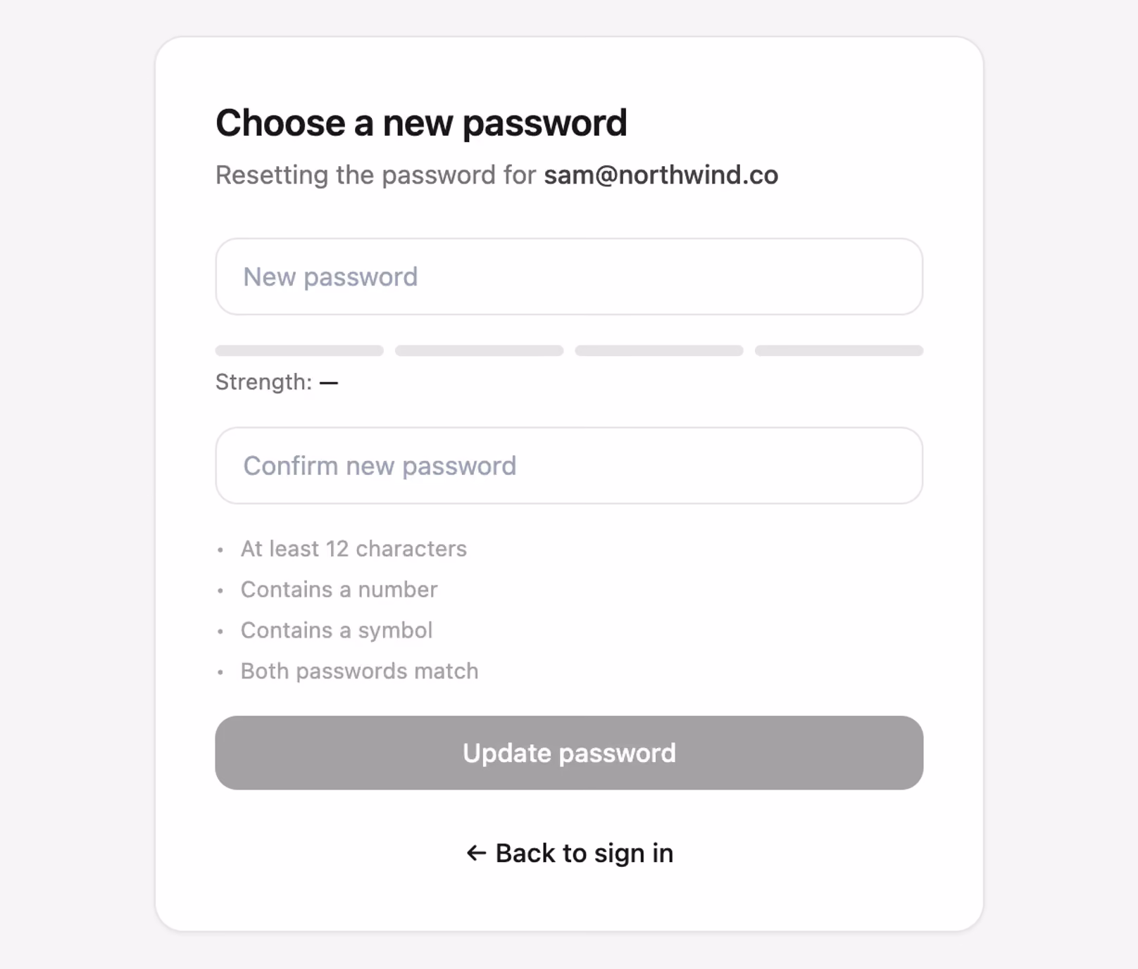 Reset password with strength meter — Tailwind CSS Auth Forms layout preview