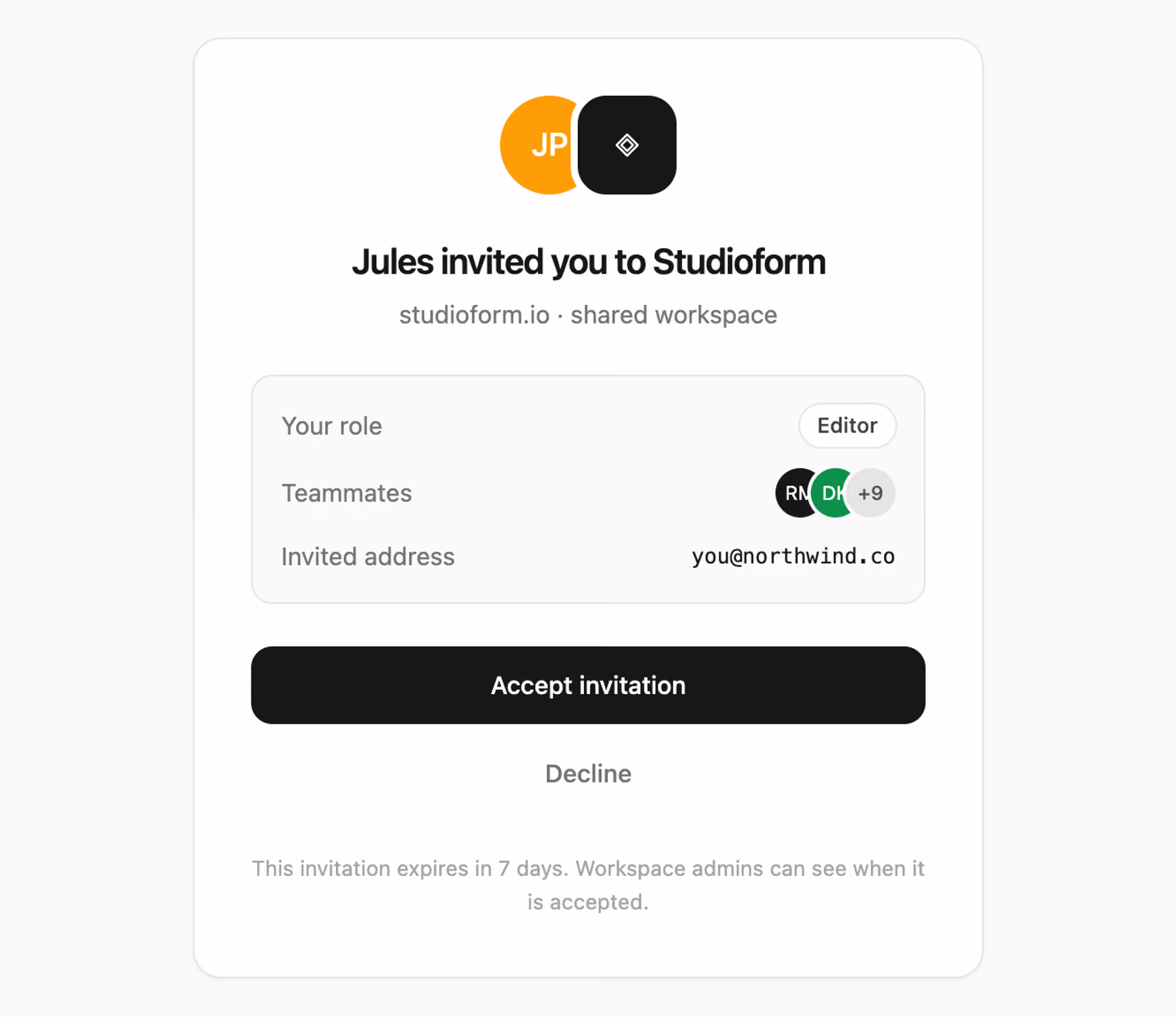 Workspace invite acceptance — Tailwind CSS Auth Forms layout preview