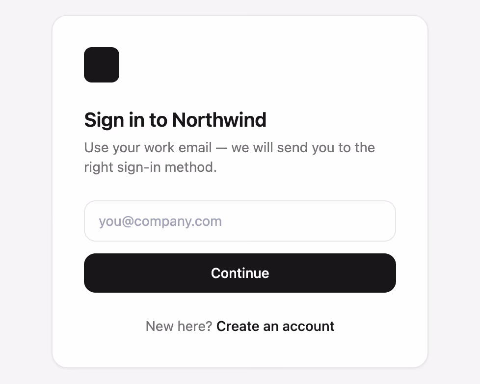 Workspace SSO gate — Tailwind CSS Auth Forms layout preview