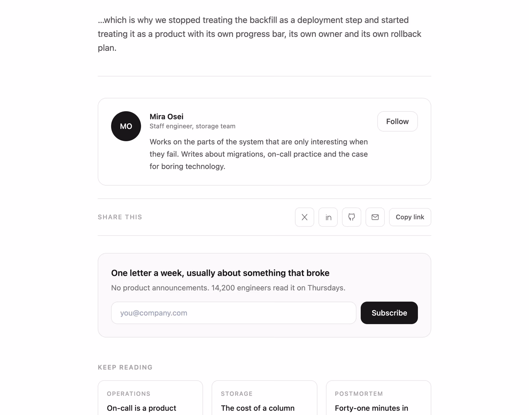 Article end matter with share rail — Tailwind CSS Blog / Content layout preview