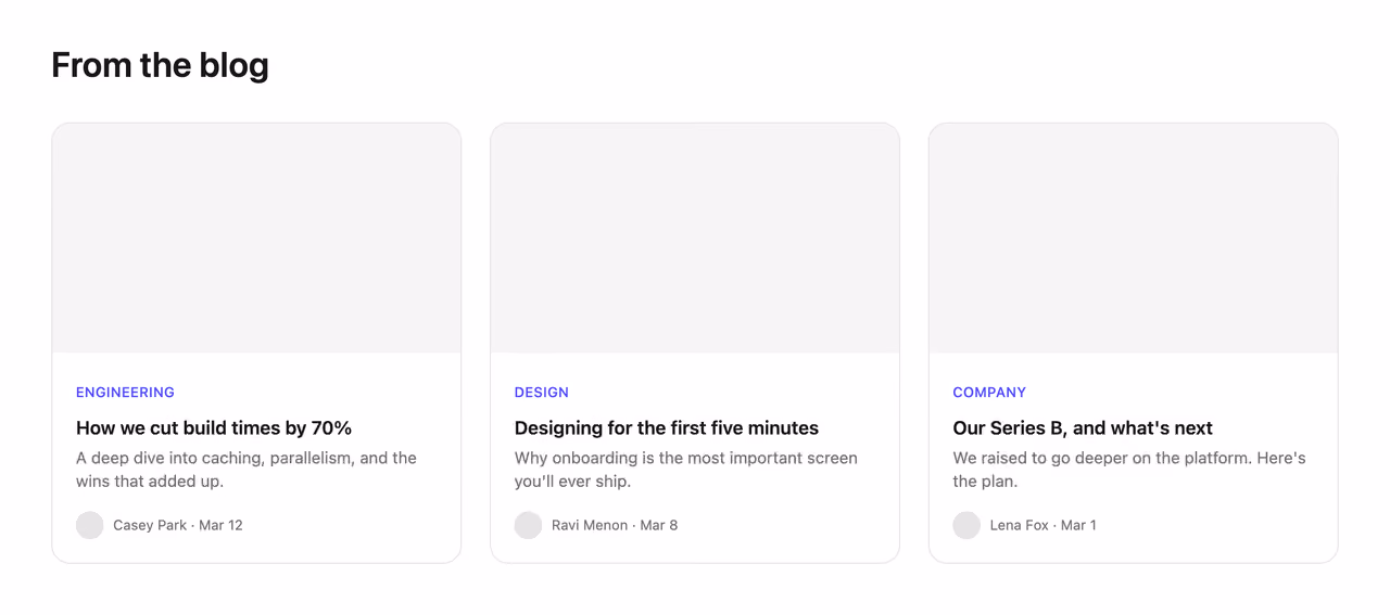 Blog card grid — Tailwind CSS Blog / Content layout preview