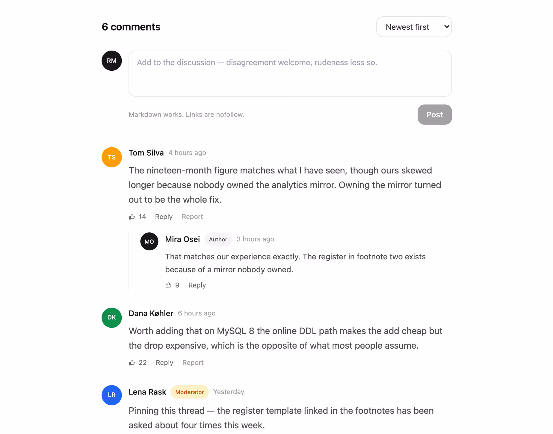 Comment thread with replies — Tailwind CSS Blog / Content layout preview