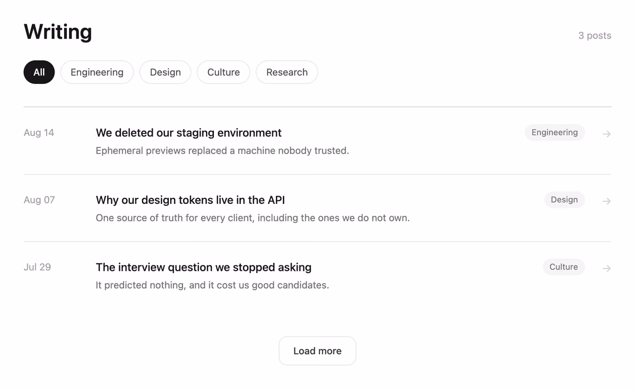 Filterable post index — Tailwind CSS Blog / Content layout preview