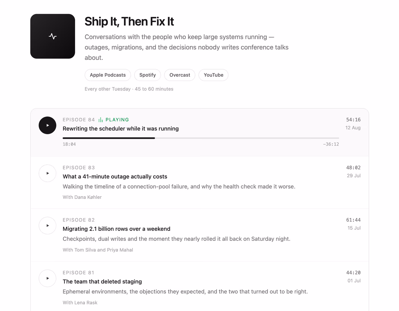Podcast episode list — Tailwind CSS Blog / Content layout preview