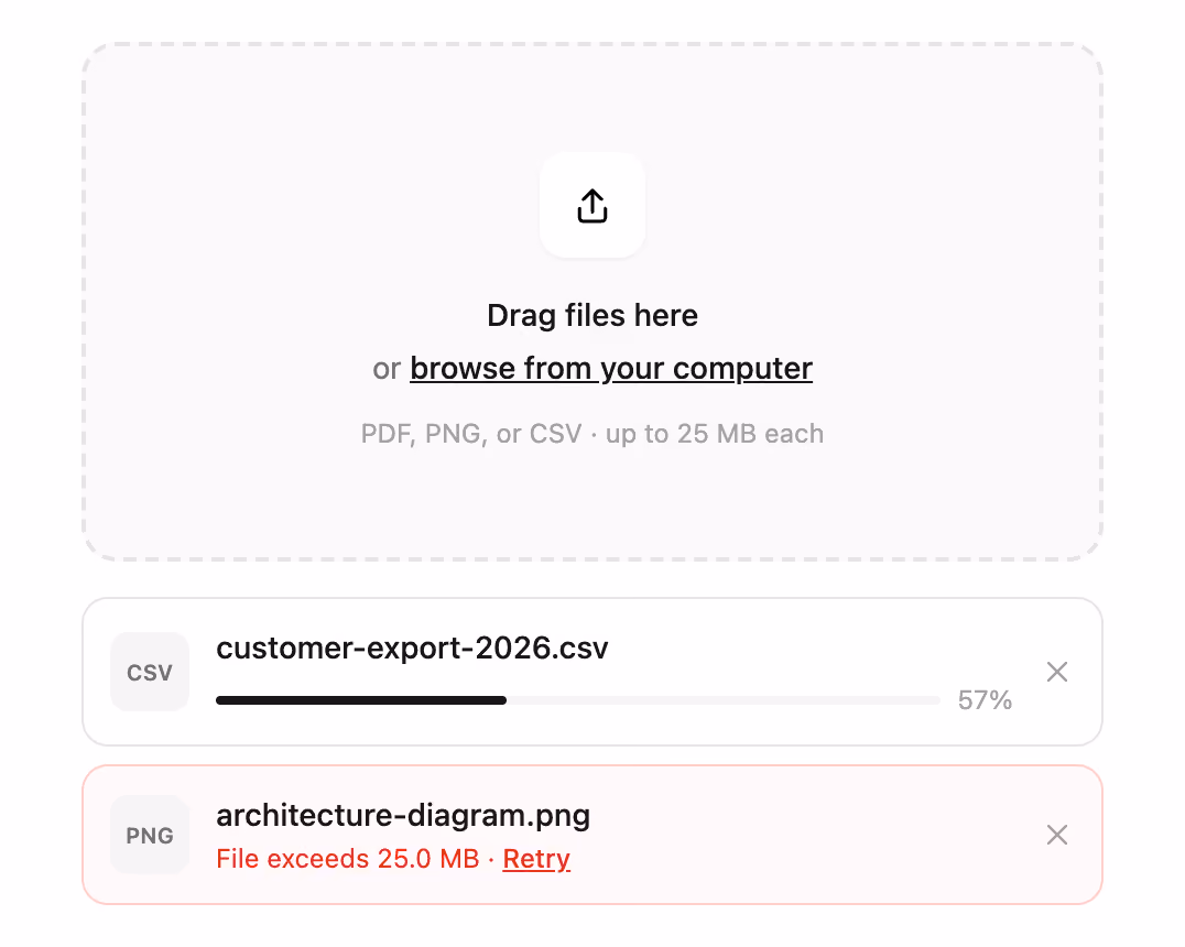 File upload dropzone — Tailwind CSS Bonus layout preview