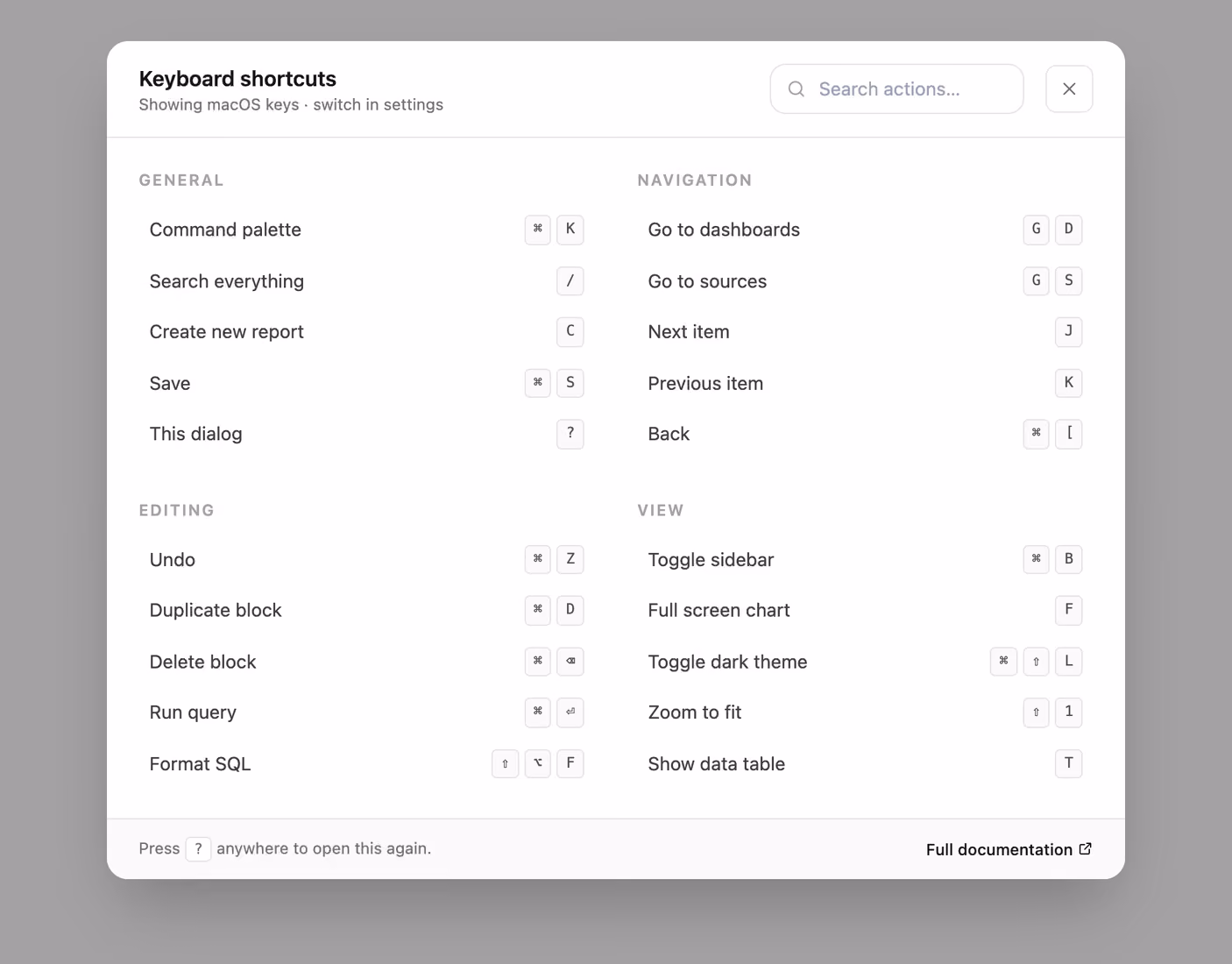 Keyboard shortcuts sheet — Tailwind CSS Bonus layout preview