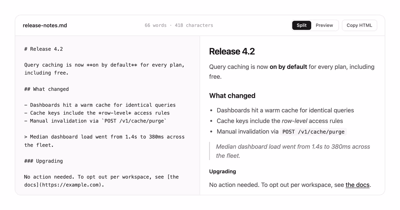 Markdown live preview — Tailwind CSS Bonus layout preview