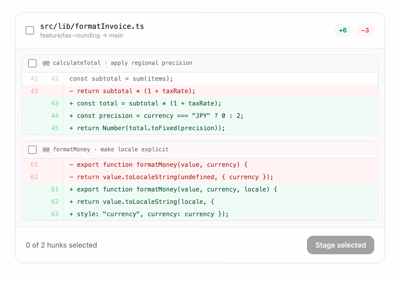 Selective diff staging — Tailwind CSS Bonus layout preview