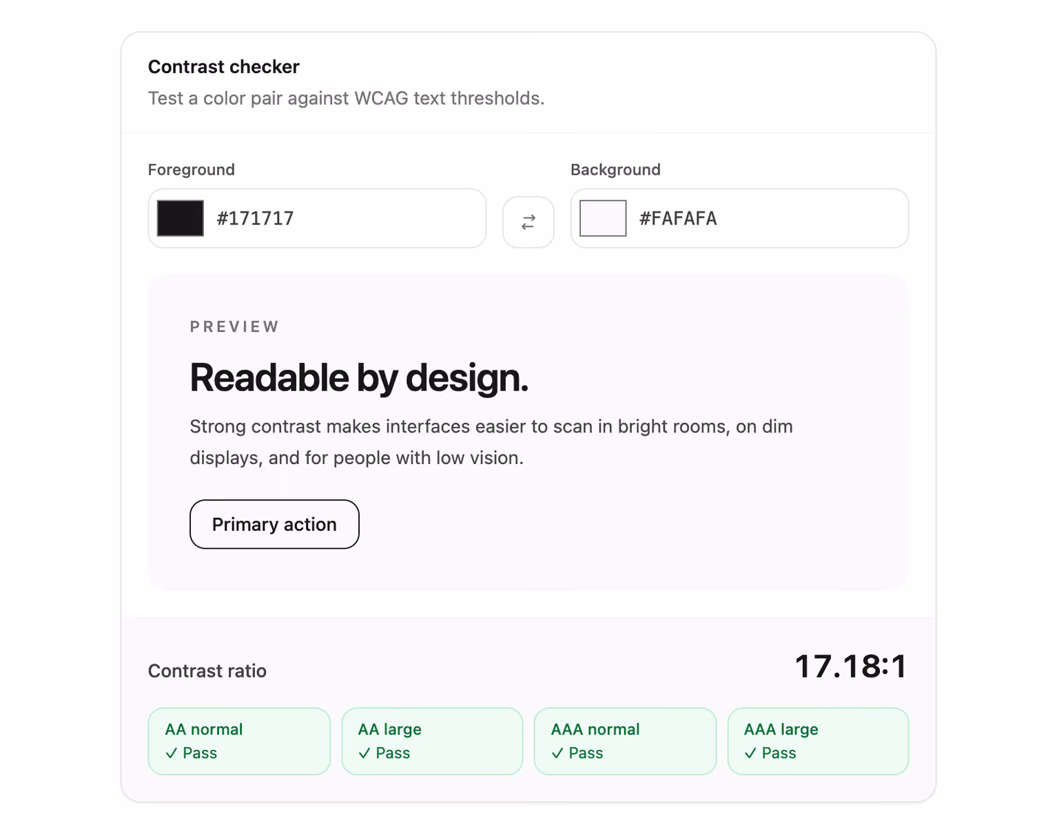 WCAG contrast checker — Tailwind CSS Bonus layout preview
