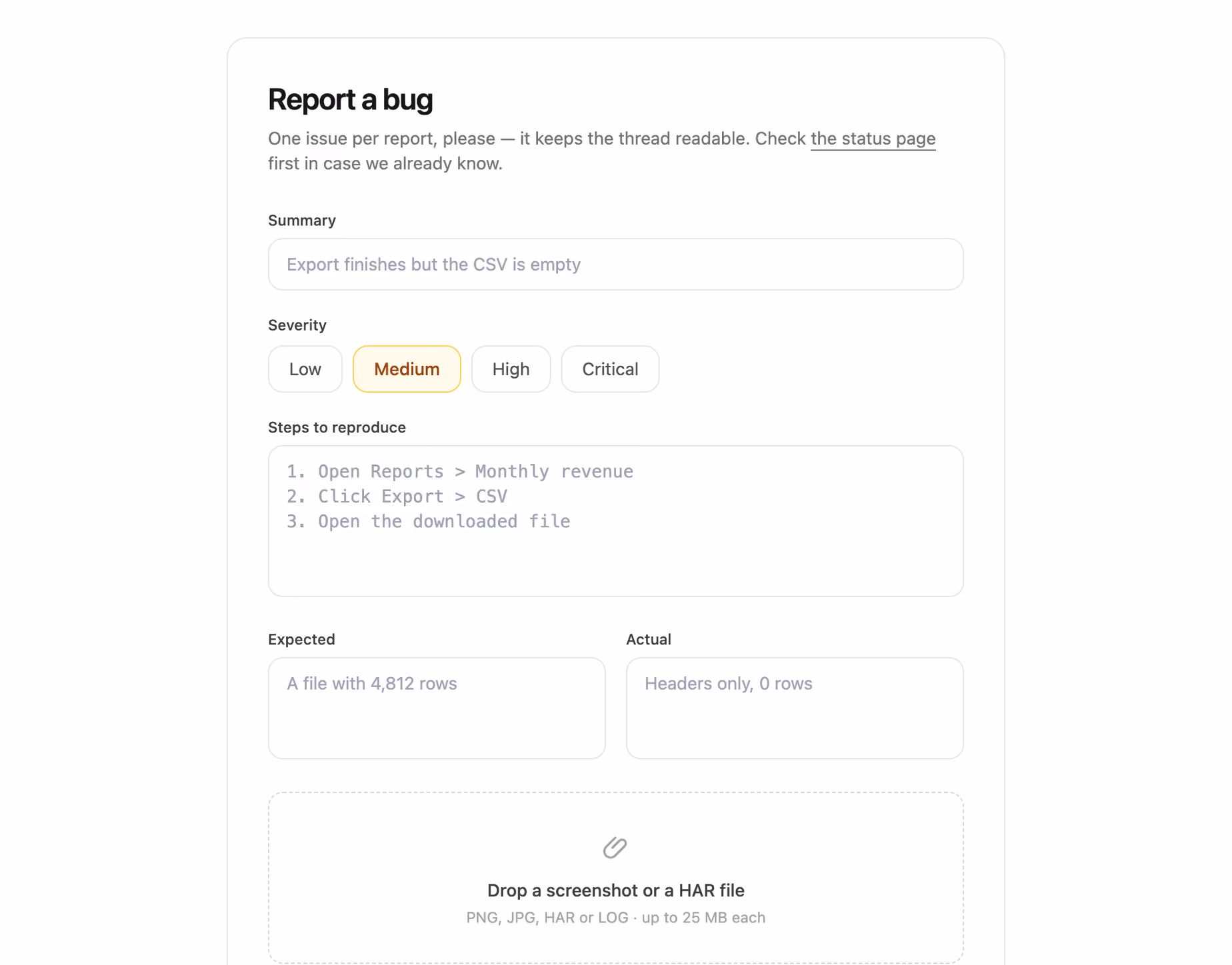 Bug report form — Tailwind CSS Contact layout preview