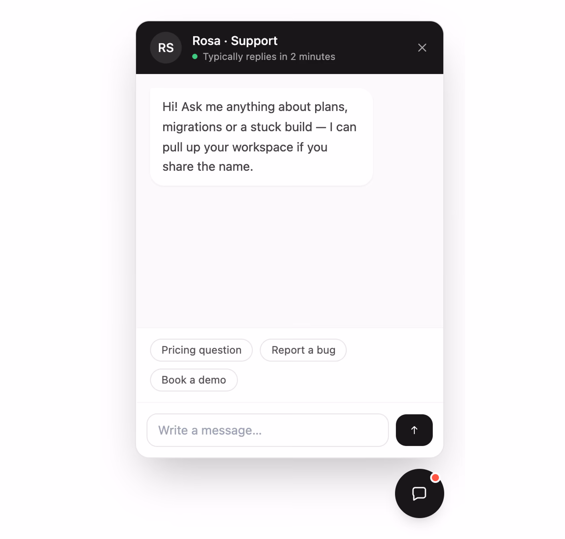 Support chat widget — Tailwind CSS Contact layout preview