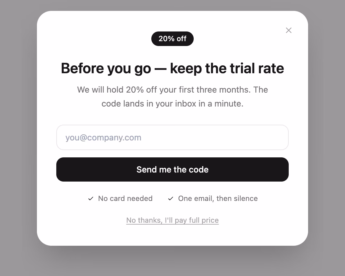 Exit-intent offer modal — Tailwind CSS CTA Banners layout preview