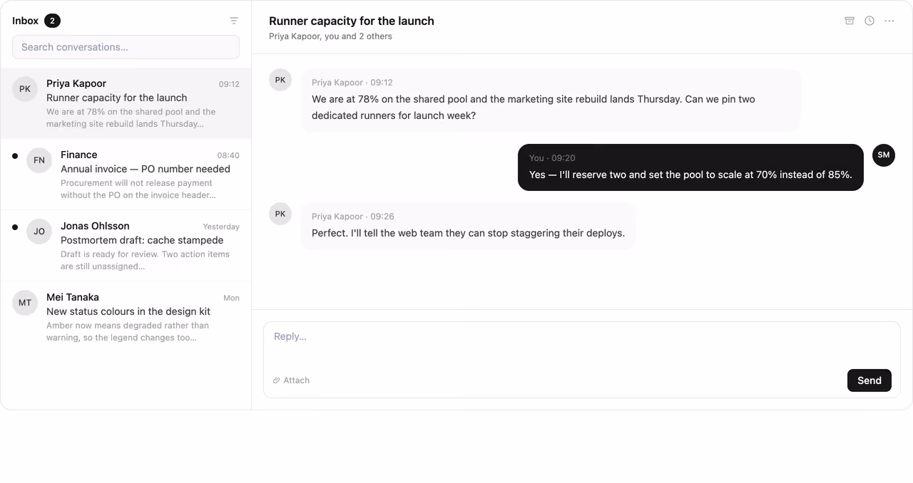 Inbox split view — Tailwind CSS Dashboards layout preview