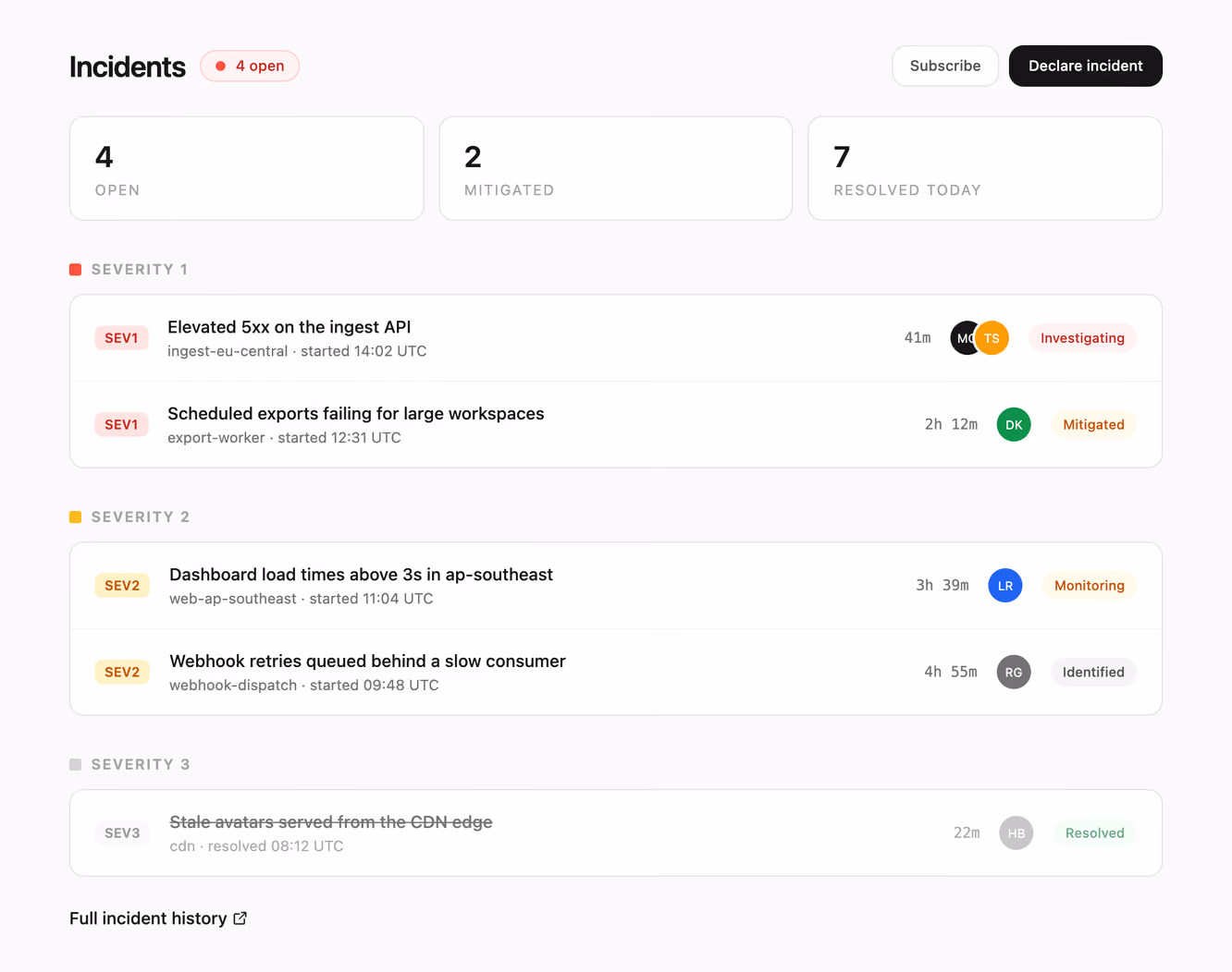 Incident board — Tailwind CSS Dashboards layout preview