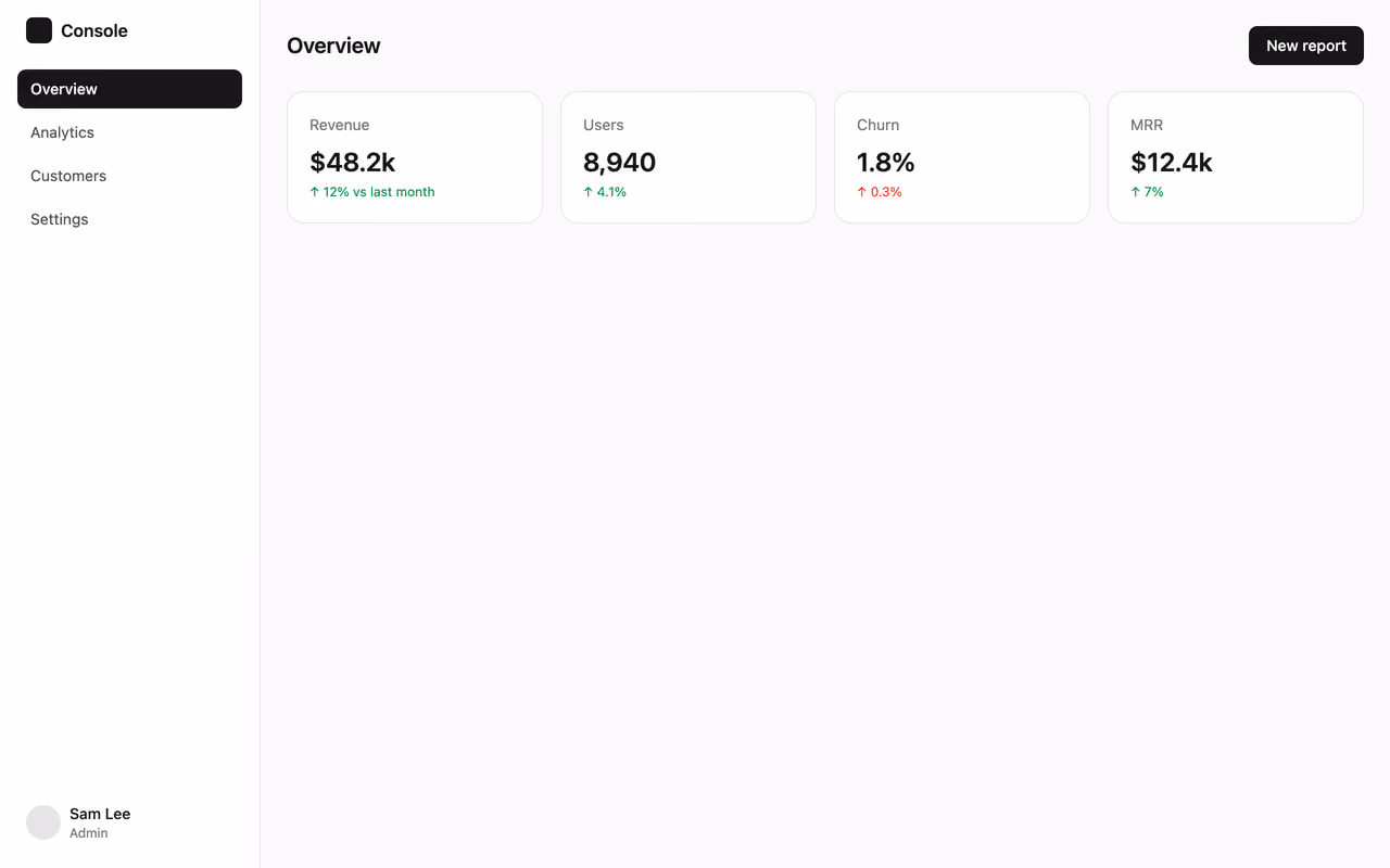 Sidebar + stat cards — Tailwind CSS Dashboards layout preview