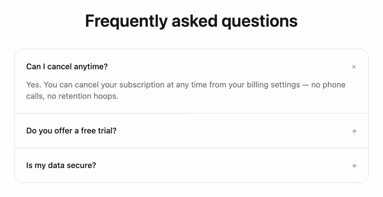Accordion list — Tailwind CSS FAQ layout preview