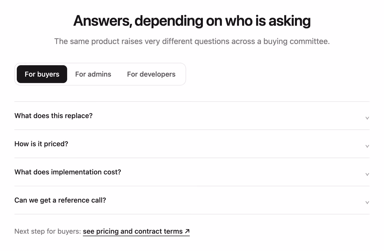FAQ tabs by audience — Tailwind CSS FAQ layout preview