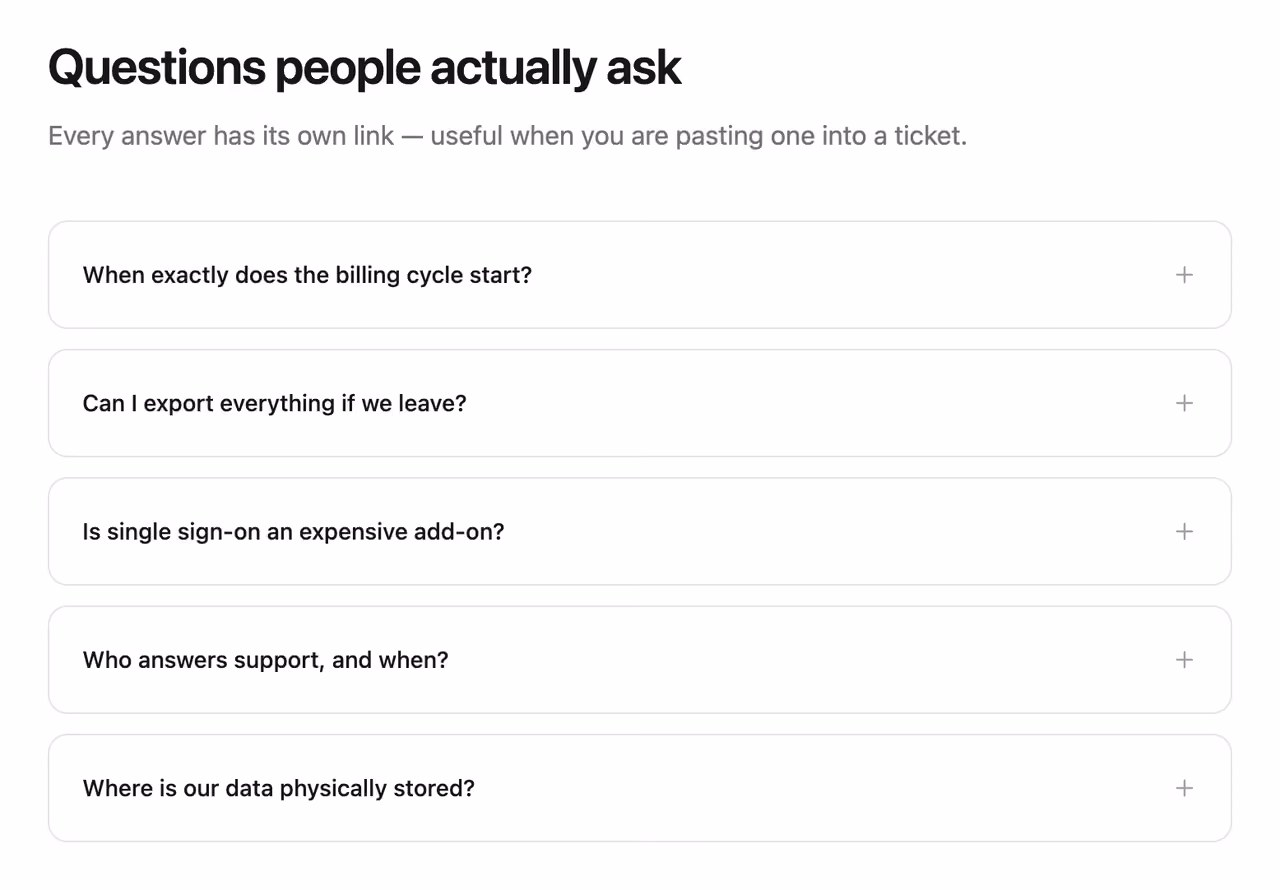 FAQ with copy-link anchors — Tailwind CSS FAQ layout preview