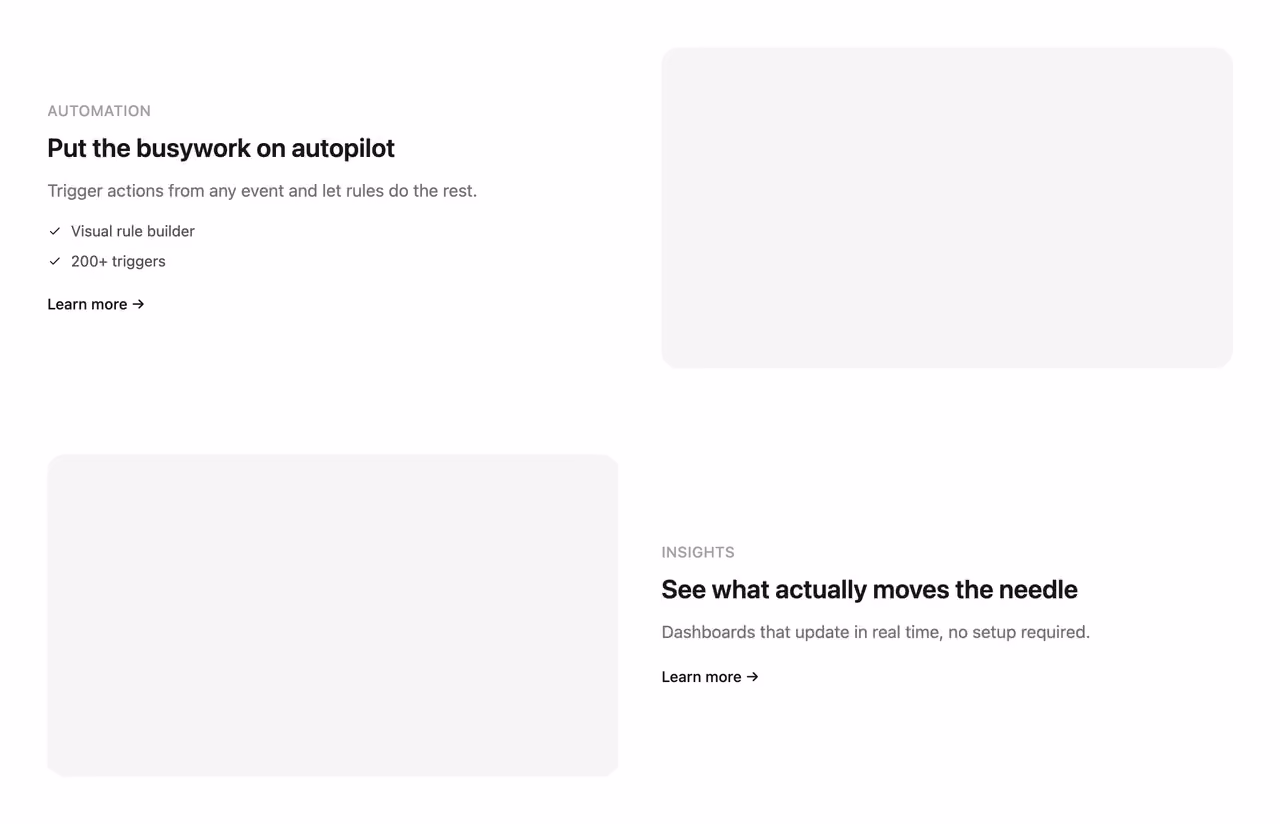 Alternating showcase — Tailwind CSS Features / Bento layout preview