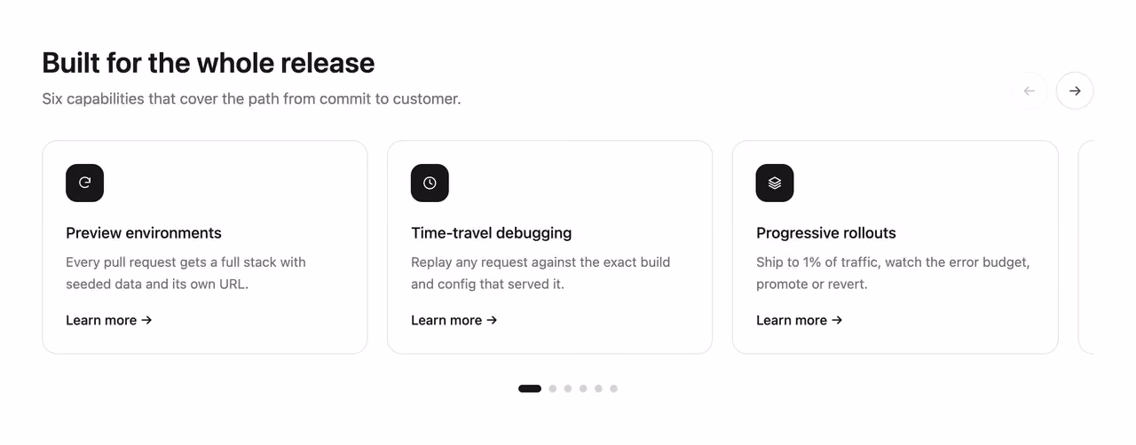 Scroll-snap feature carousel — Tailwind CSS Features / Bento layout preview