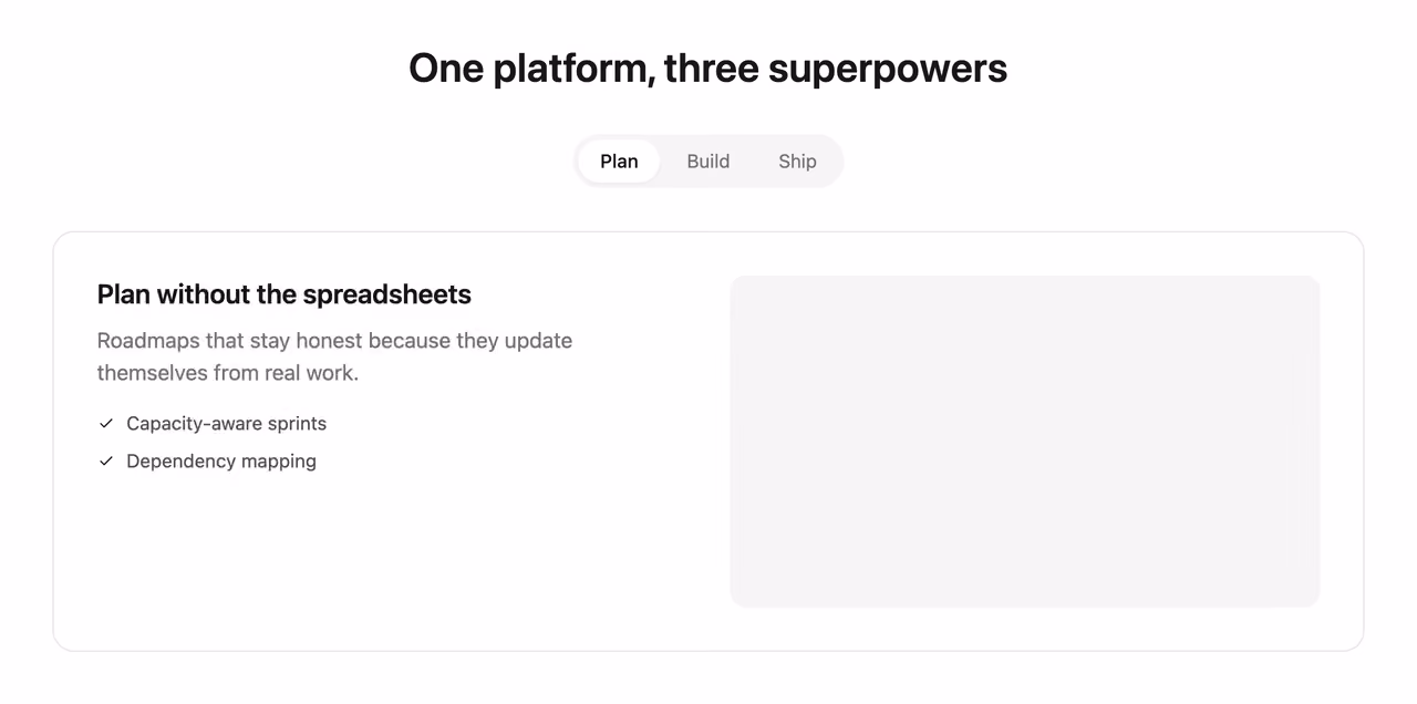 Tabbed feature switcher — Tailwind CSS Features / Bento layout preview
