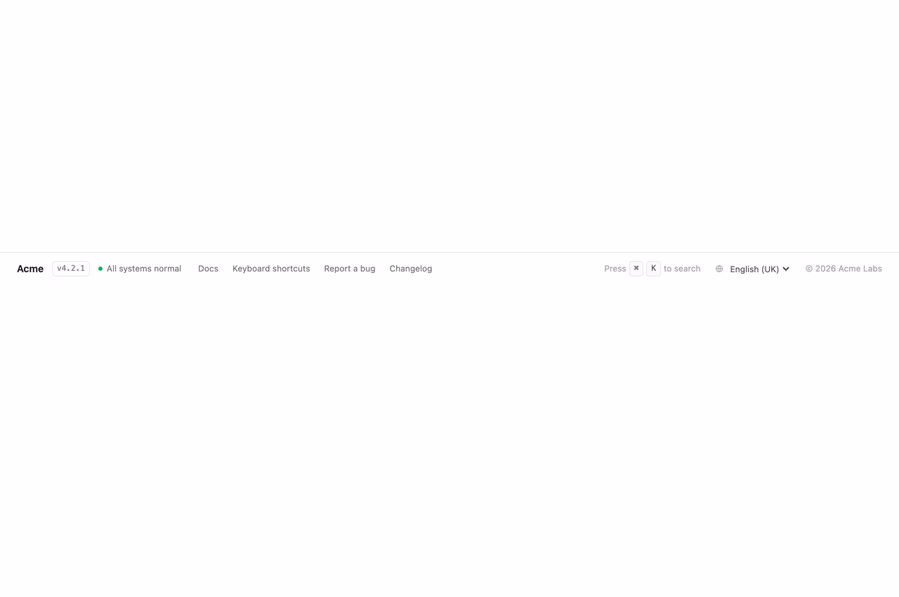 Compact app footer bar — Tailwind CSS Footer layout preview