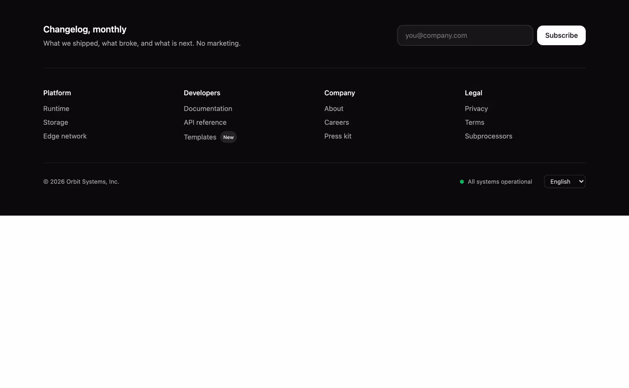 Dark footer with newsletter — Tailwind CSS Footer layout preview