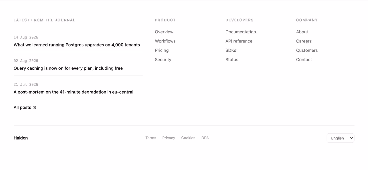 Footer with latest updates — Tailwind CSS Footer layout preview