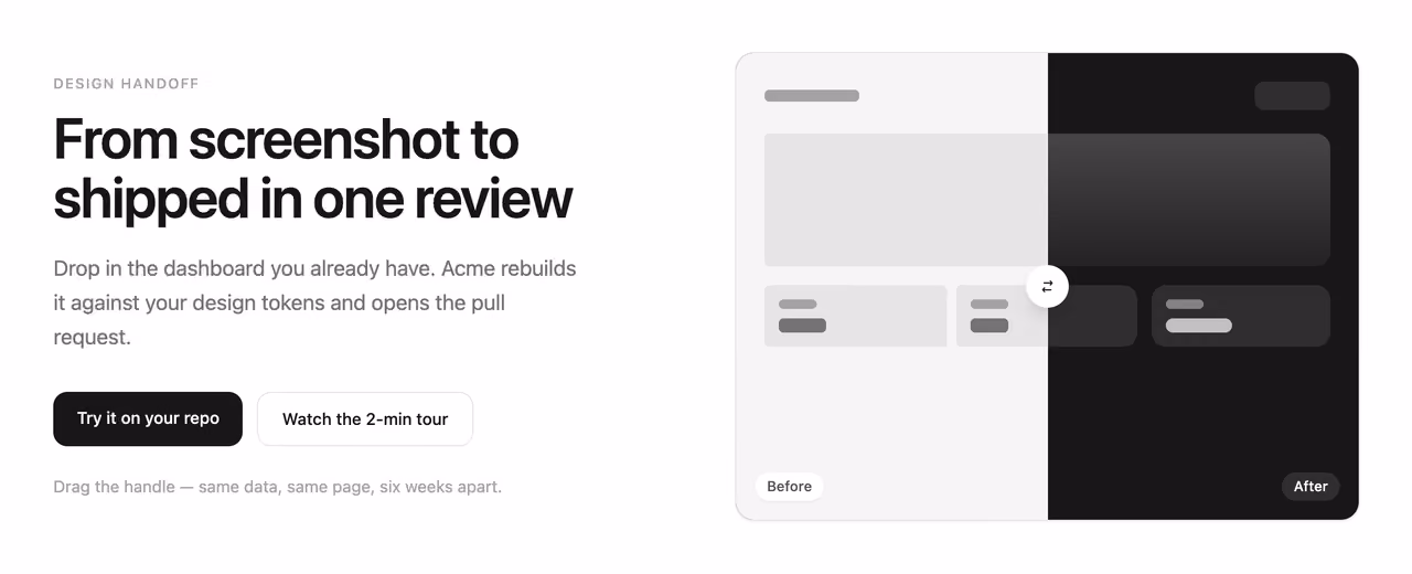 Before/after drag hero — Tailwind CSS Hero Sections layout preview