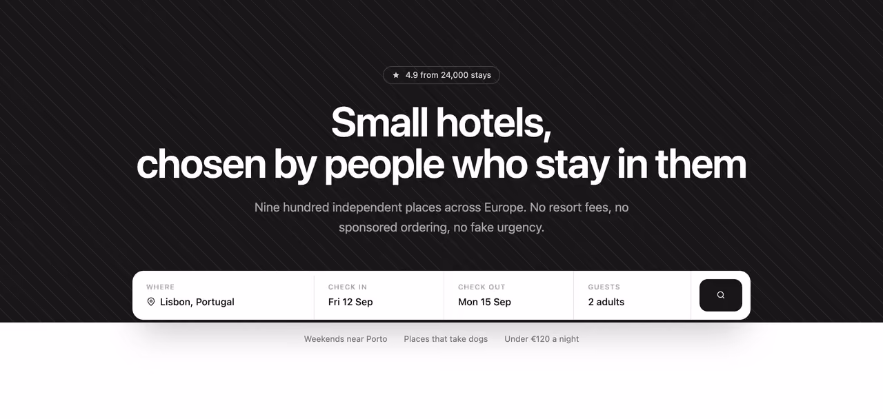 Booking hero with date fields — Tailwind CSS Hero Sections layout preview