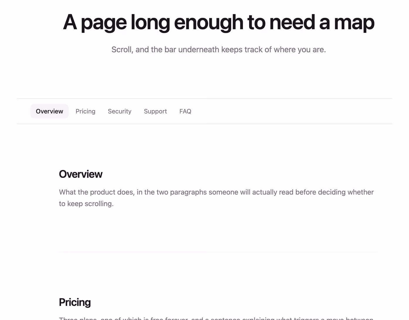 Anchor nav with scroll spy — Tailwind CSS Nav Bars layout preview