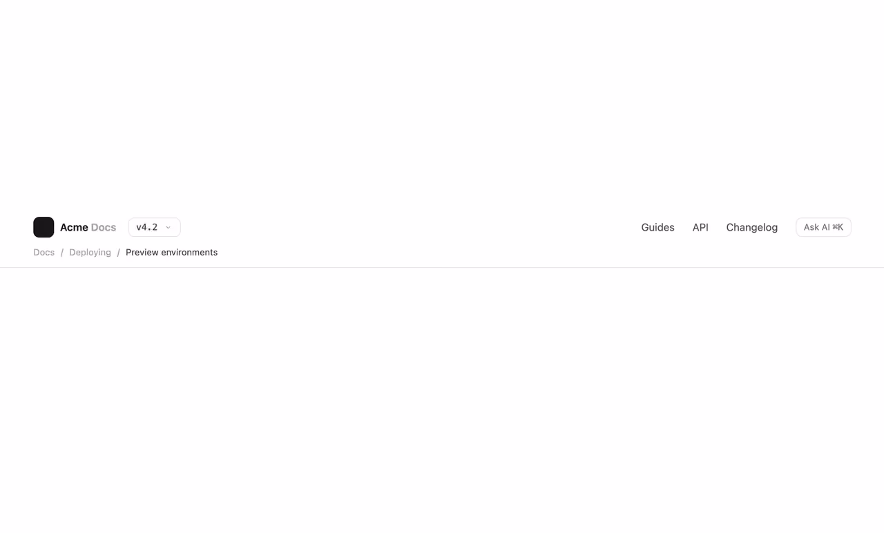 Docs bar with version switcher — Tailwind CSS Nav Bars layout preview