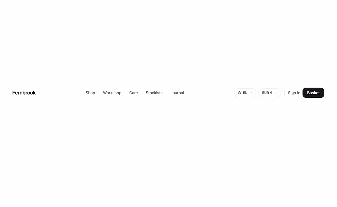 Nav with currency and language — Tailwind CSS Nav Bars layout preview