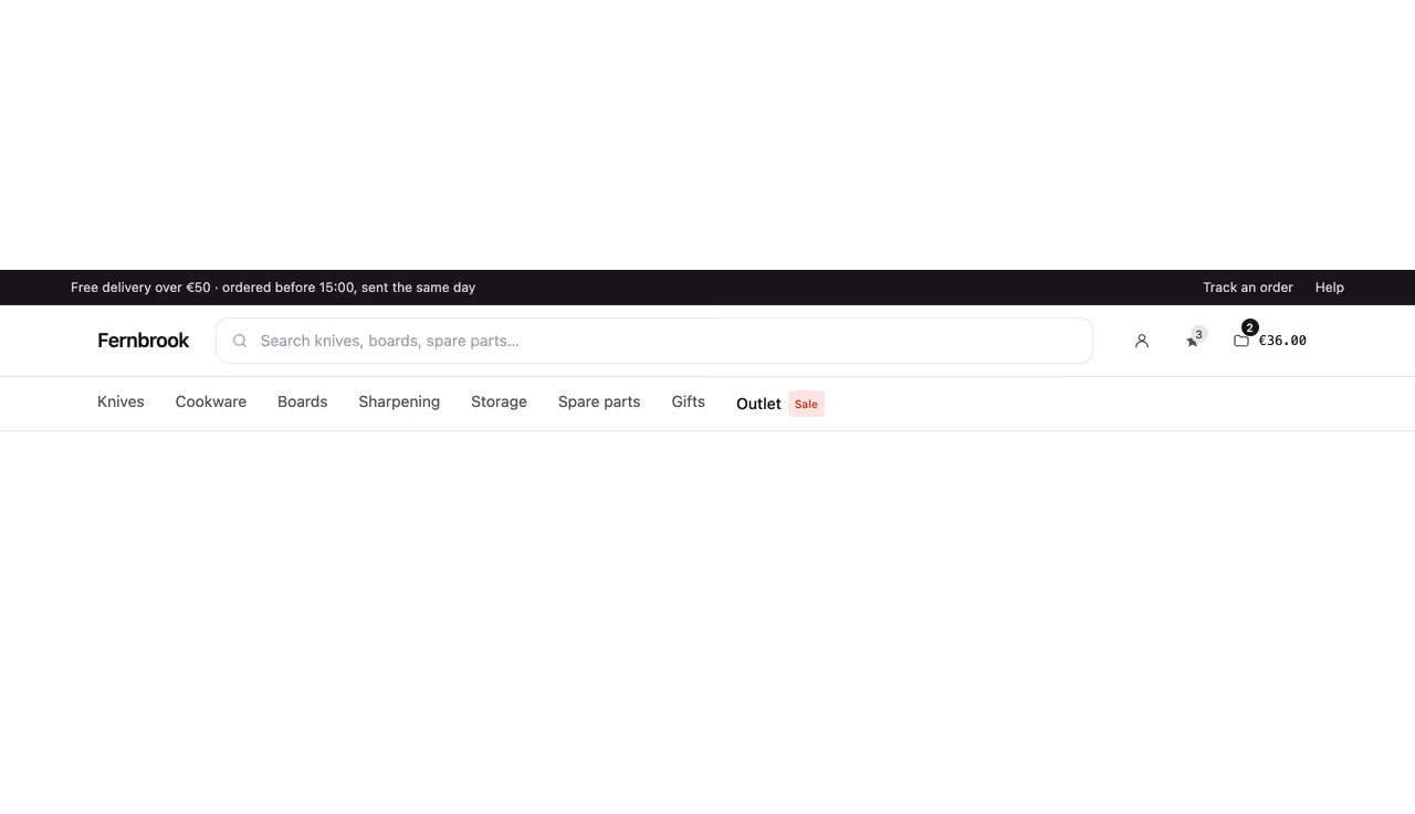 Shop nav with cart badge — Tailwind CSS Nav Bars layout preview