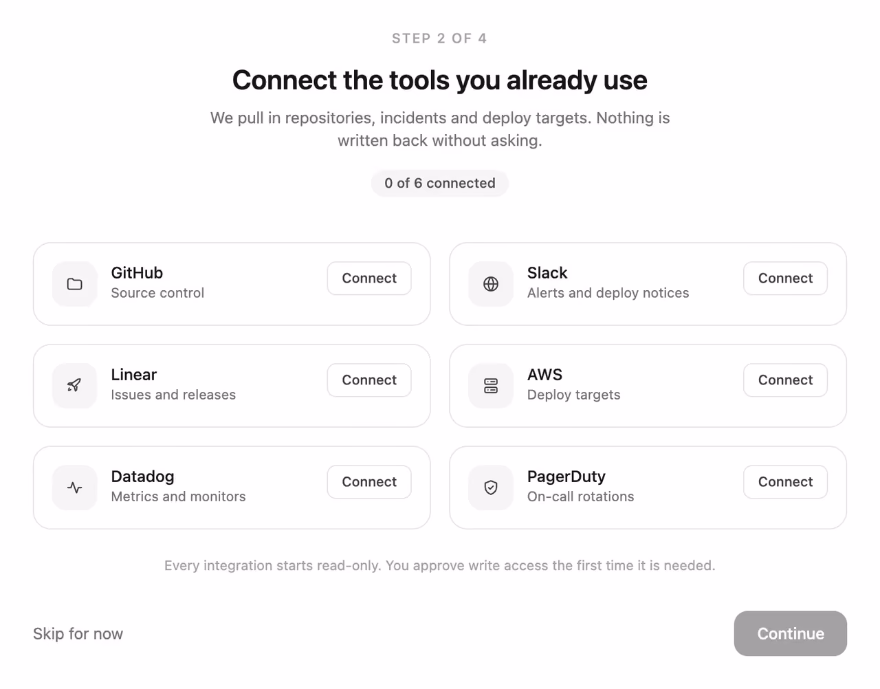 Connect your stack step — Tailwind CSS Onboarding layout preview