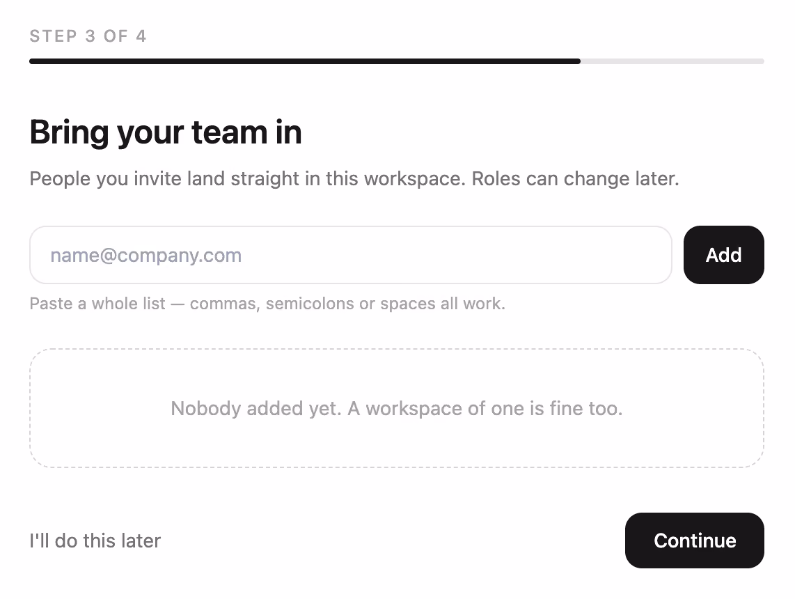 Invite teammates step — Tailwind CSS Onboarding layout preview