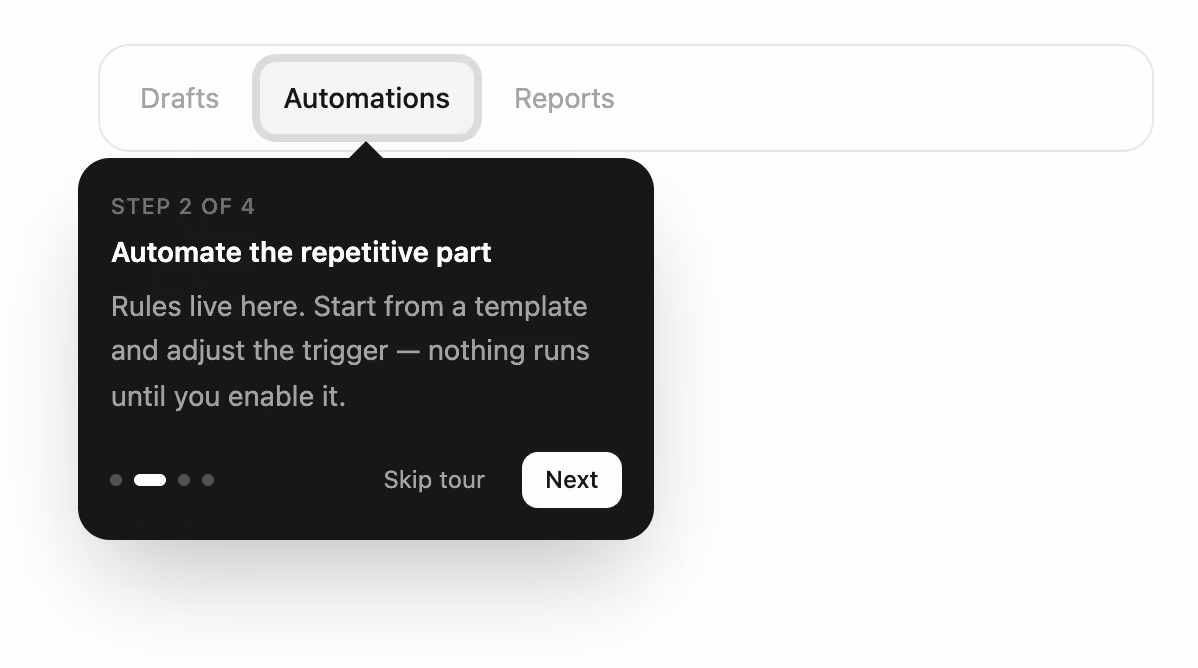 Product tour coachmark — Tailwind CSS Onboarding layout preview