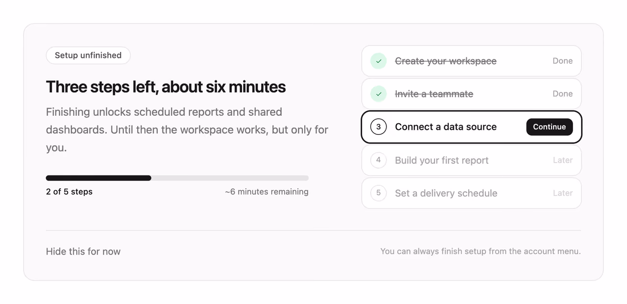 Resume onboarding banner — Tailwind CSS Onboarding layout preview