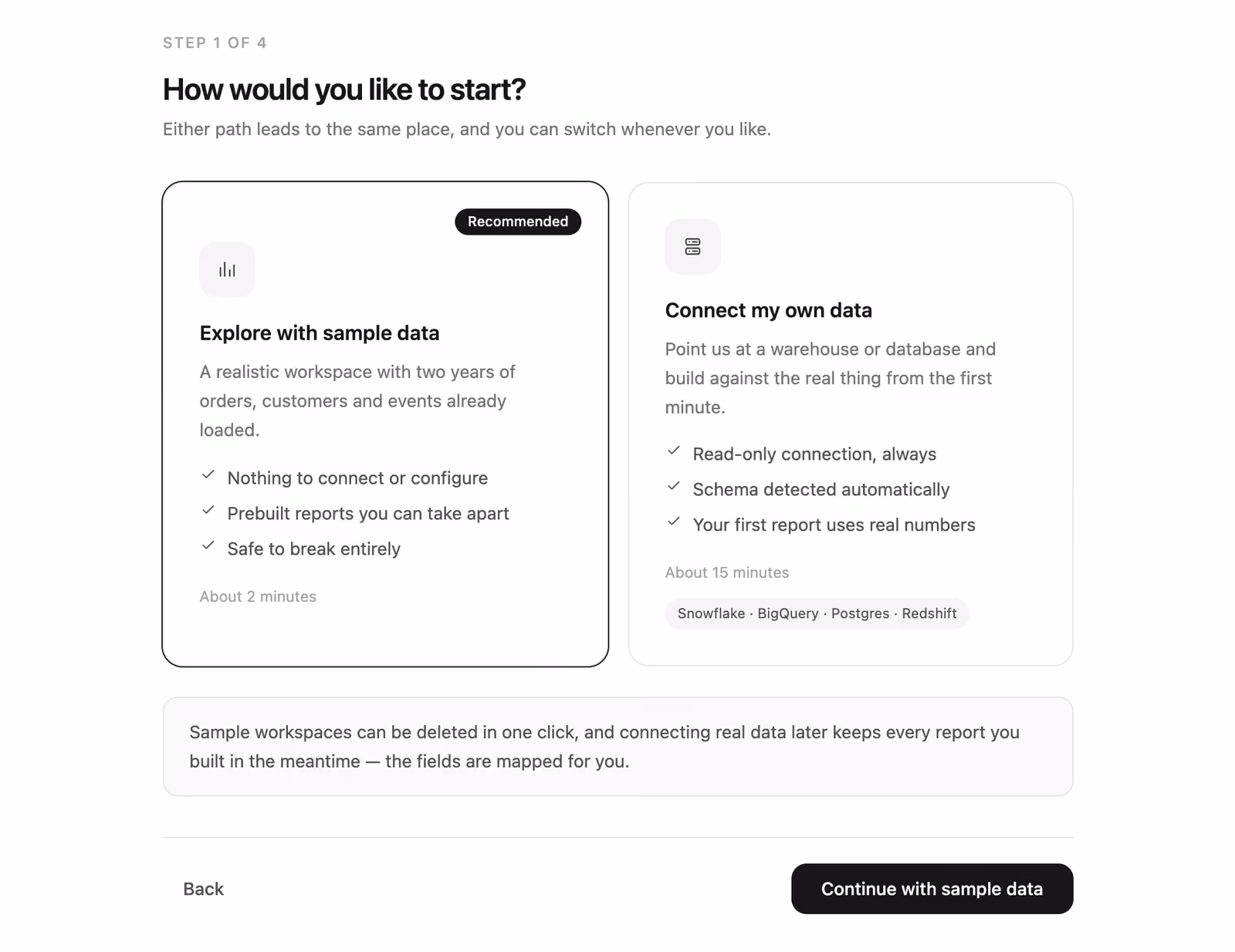 Sample data or your own — Tailwind CSS Onboarding layout preview