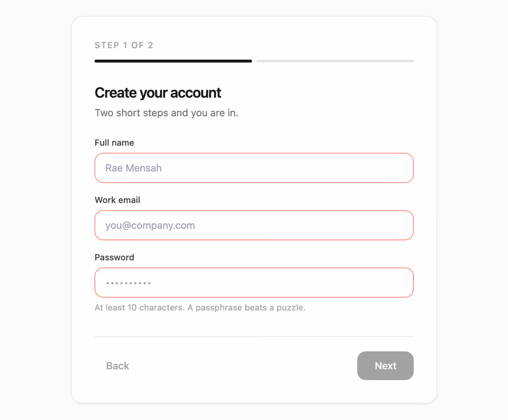 Two-step account wizard — Tailwind CSS Onboarding layout preview
