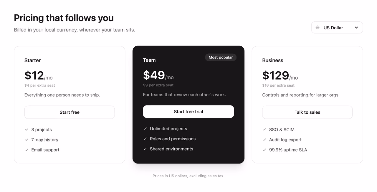 Prices in local currency — Tailwind CSS Pricing layout preview
