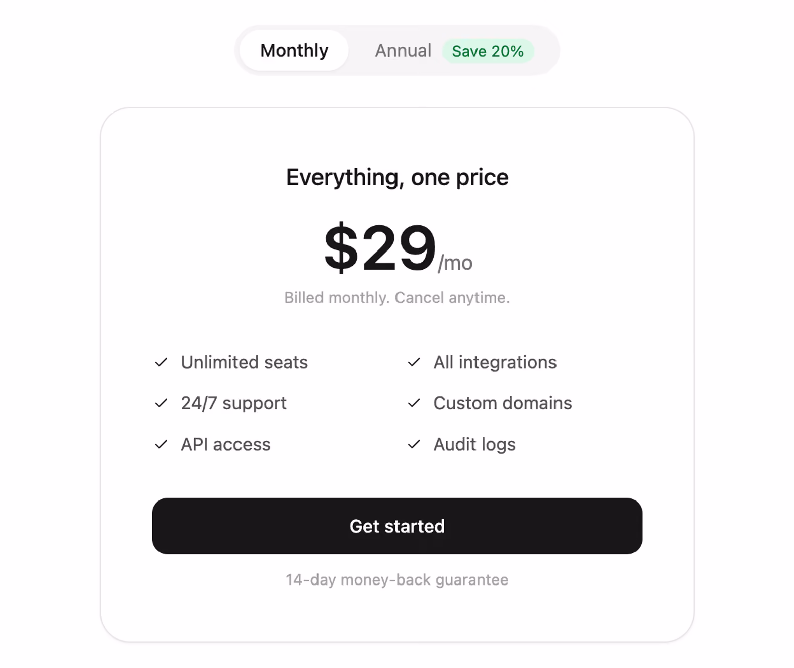 Single plan focus — Tailwind CSS Pricing layout preview