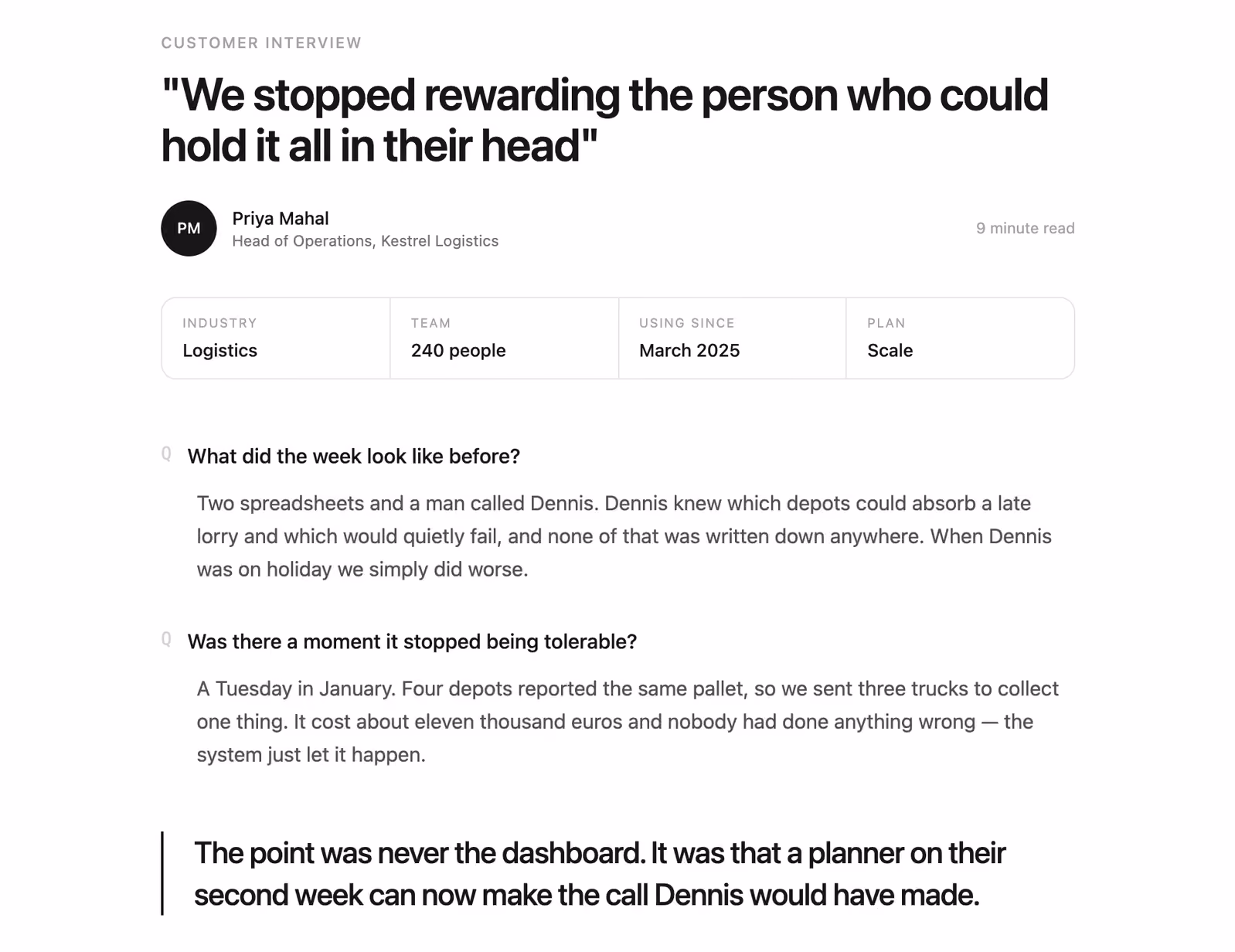 Interview-style testimonial — Tailwind CSS Testimonials layout preview