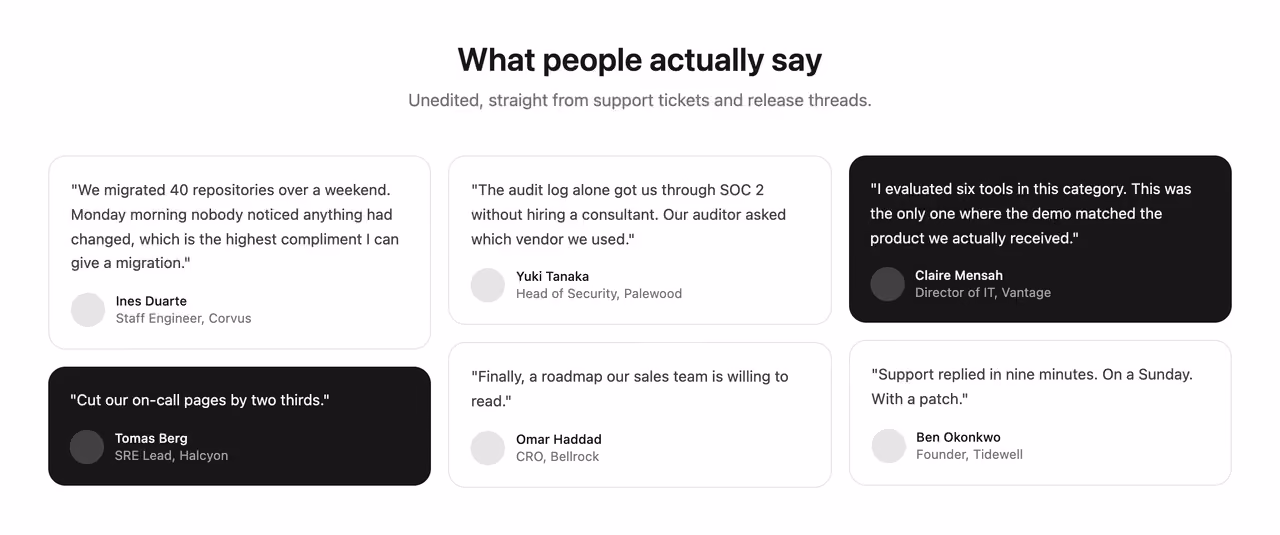 Masonry quote wall — Tailwind CSS Testimonials layout preview
