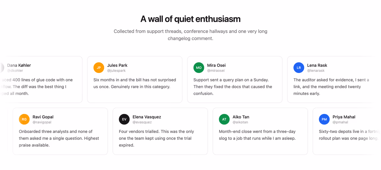 Scrolling wall of love — Tailwind CSS Testimonials layout preview