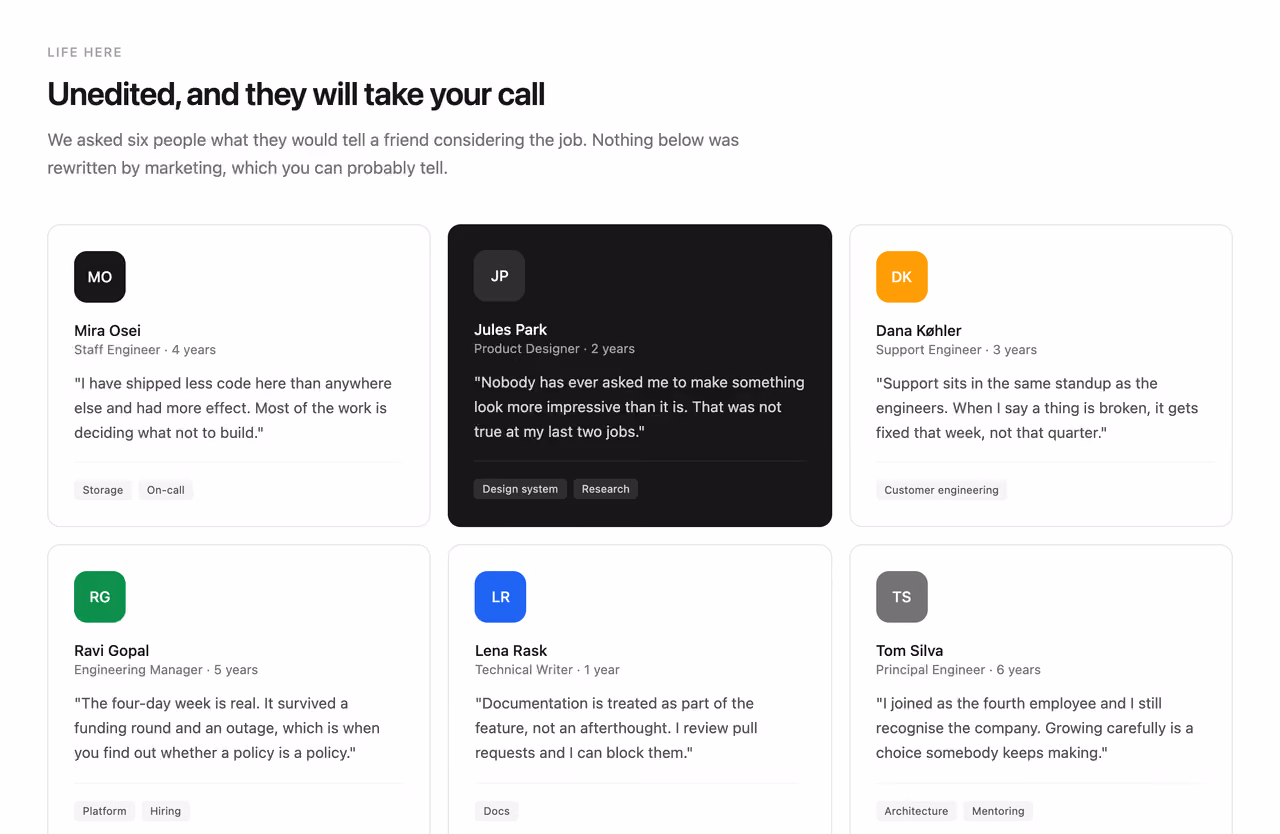 Team voices for careers — Tailwind CSS Testimonials layout preview